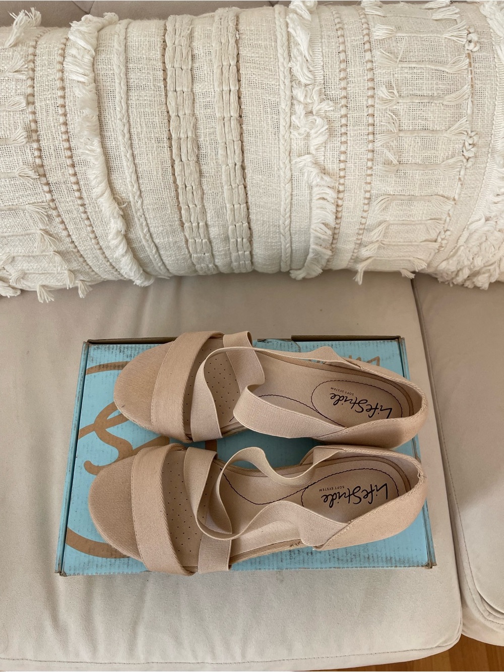 Life Stride Taupe Canvas Women's Sandals